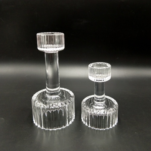 Transparent Einfaches geripptes Design Säulenglaskerzenhalter