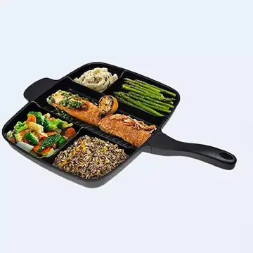 5-in-1 Multi Frying Pan - Die Cast Aluminum Nonstick Square Grill Pan with Detachable Handle