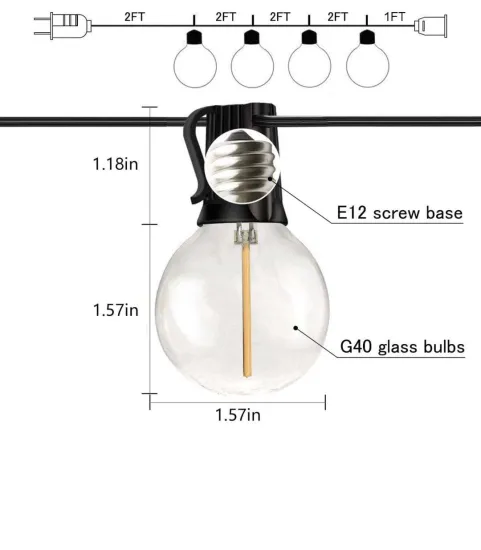 G40 LED Filament Globe Replacement Bulbs, 110V, 0.5W, E12 Base, Glass Shell, Christmas Decorations