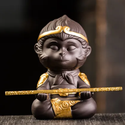 Ceramics Monkey King Figurine - Sun Wukong Statue for Aquarium Decor