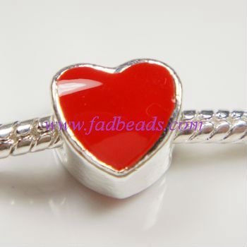 European Heart Shaped Red Enamel beads