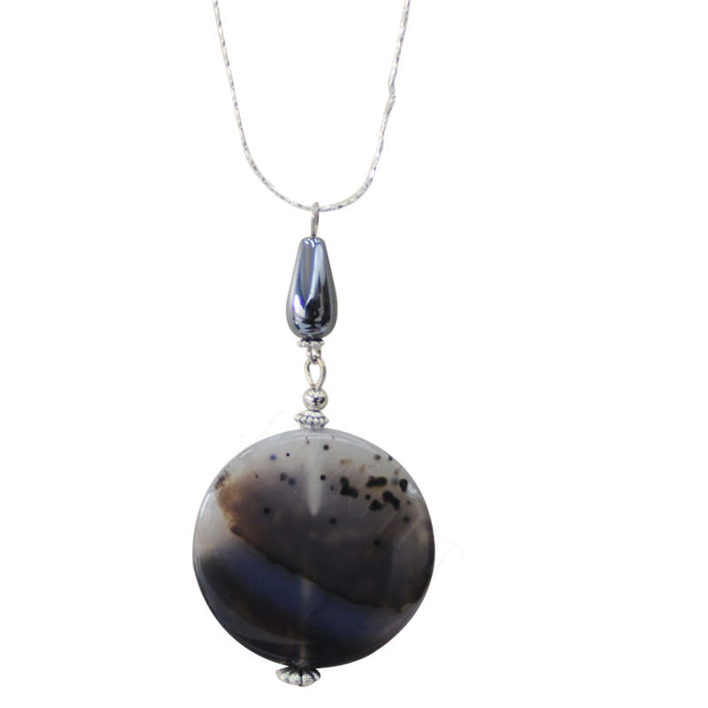 Collier d&#39;agate de pierres précieuses naturelles avec chaîne en argent