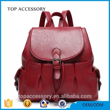 Classic Red PU Brand Name Backpack for Women with Custom Logo