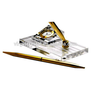 Fashion optical crystal desk clock crystal clock with pen holder