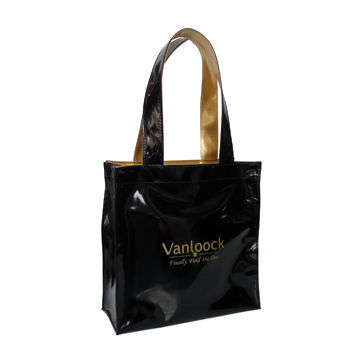 Promotional Shopping Bag, Made of Patent PU, Black+Gold