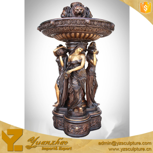 large outdoor brass water fountain of 4 season lady and lion face