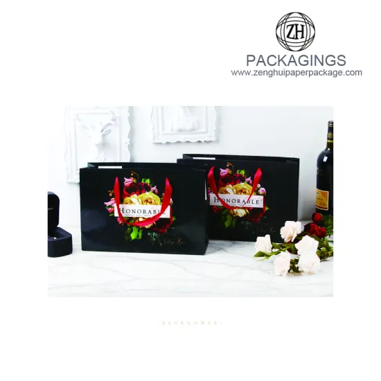 Logo Printed paper Bag With Ribbon Handle