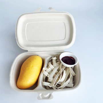 Bagasse 1000ml 힌지 된 Clamshell 2 구획 도시락