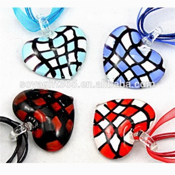 Contrast Color Plaided 3D Lampwork Glass Heart Pendant For Necklace Diy