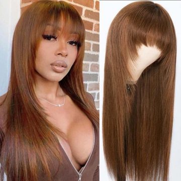 #4 Chocolate Brown Straight Wigs with Bangs