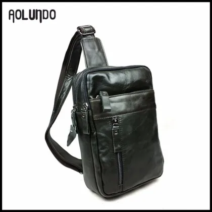 Black Leather Cheap Mens Chest Bag
