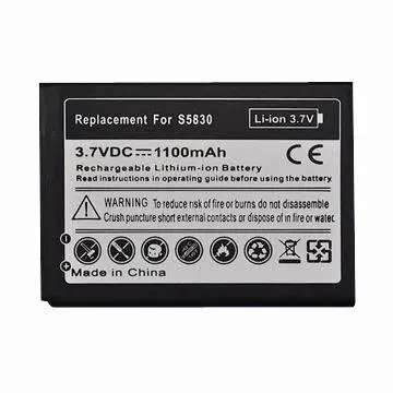 Mobile Phone Battery, Suitable for Samsung S5830 with 1,100mAh High-capacity/Long Standby/Talk-time
