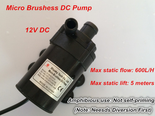 12V Micro Water Pump, Aquarium Centrifugal Water Pump, magnetic, 800/800A-H, 600L/H, 5M, Low noise, Brushless, Submersible