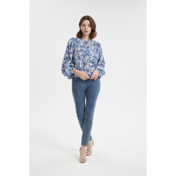 Design Ladies Long Sleeve Floral Printed Blouse Shirt