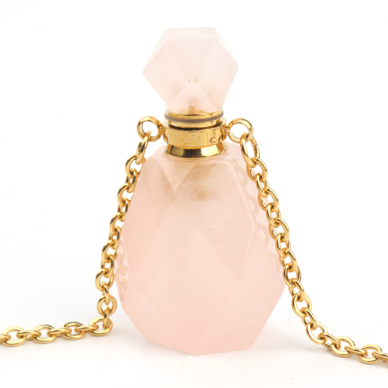 Charme de garrafa de perfume de pedras preciosas com quartzo rosa