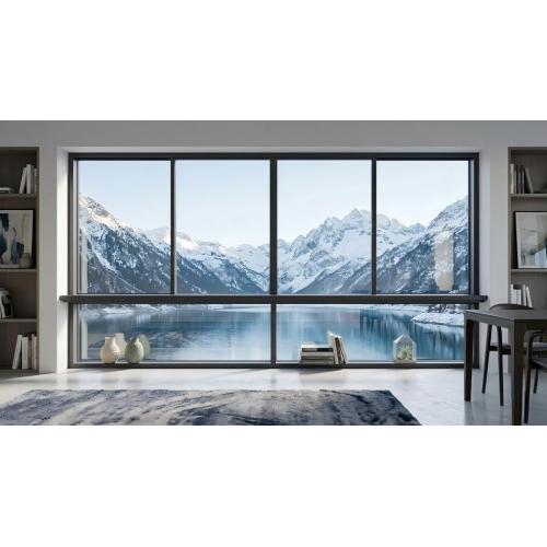 Janela deslizante panorâmica de alumínio com 4 painéis Série Jazz