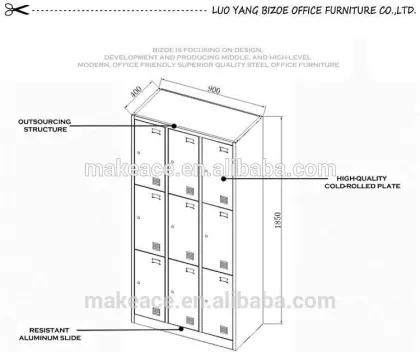 Space saving KD 9 door gym locker