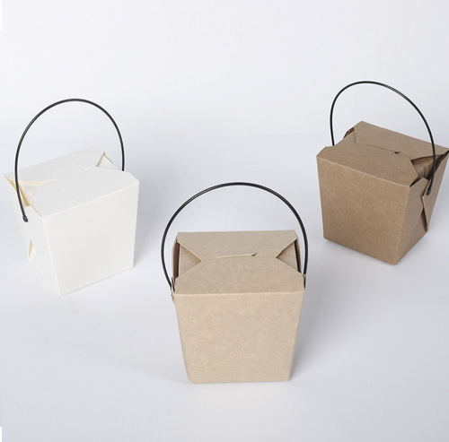 Basit Tasarım Saplı Kraft Kağıt Taşınabilir Öğle Yemeği Kutusu