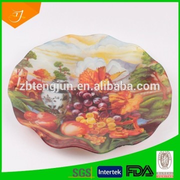 hot salable tempered glass plate round with design , round glass cake plate