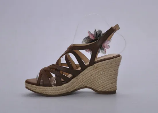 Elegant Black Ladies Wedge Sandals , Heighten Pu Espadrille Sandal