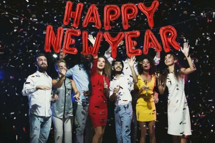 Happy New Year! Red aluminum foil banner