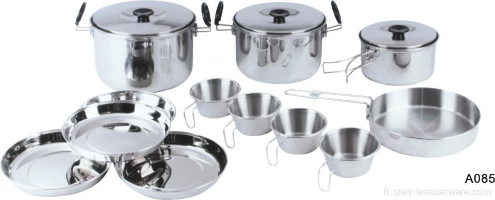 Ensemble de pots de camping de randonnée en acier inoxydable pour 4 personnes