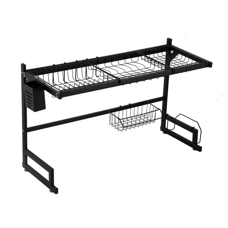 L Shaped Carbon Steel Over Sink Dish Rack Kitchen Sink Organizer with Cutting Board Holder