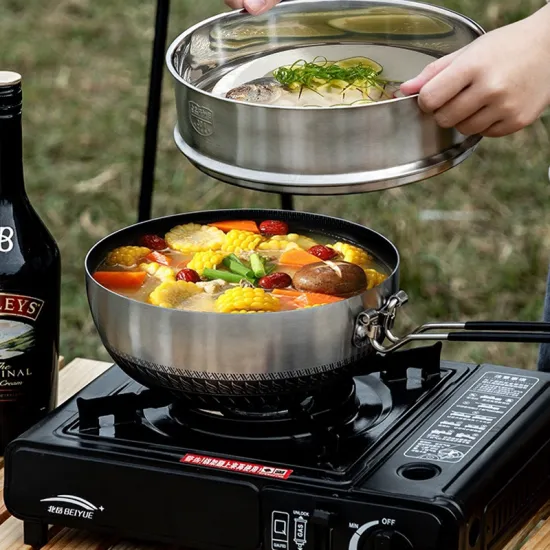 Easy to Clean camping Stainless Steel Honeycomb Frying wok pan No-stick pots and pans