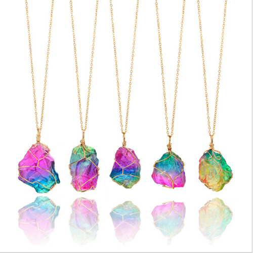 Natural rainbow irregular stone crystal pendant earrings