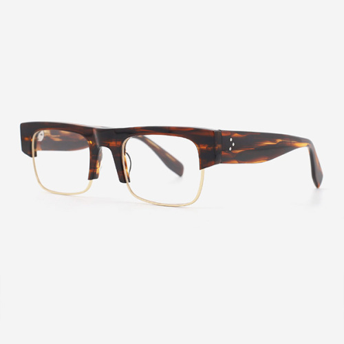 Rectangle Acetate And Metal Combined Men`s Optical Frames 23A3071