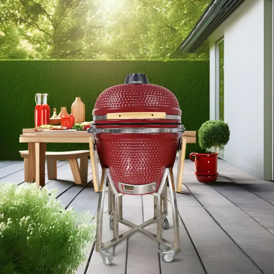 23-Inch Kamado Stainless Steel Charcoal Grill with Smoker and Trolley