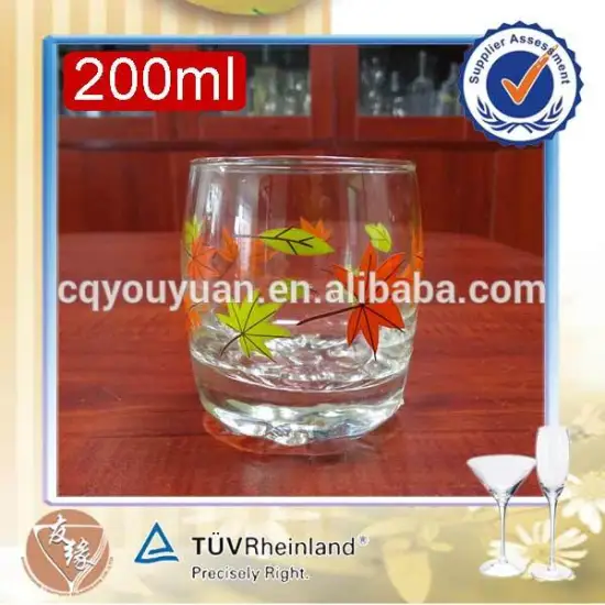 China producer high flint glass cup custom made decaled 200 ml water cup brand name cups