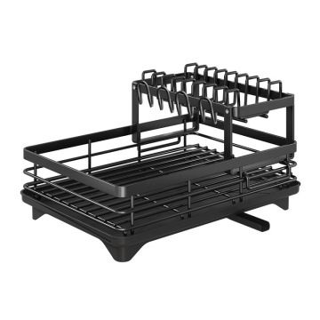 Black Metal 2-Tier Large Dish Drying Rack with Drainboard