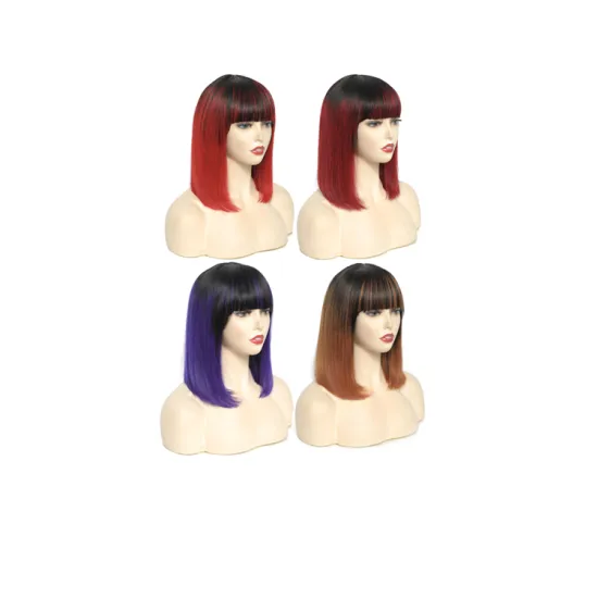 150% Density Remy Ombre Brazilian T1B30/Purple/Burgundy/Red Human Hair Wigs Non Lace Straight Short Bob Wigs with Bangs
