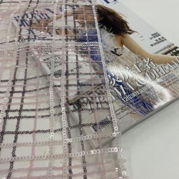 Classic Vogue Checks Design Sequin Embroidery Fabrics