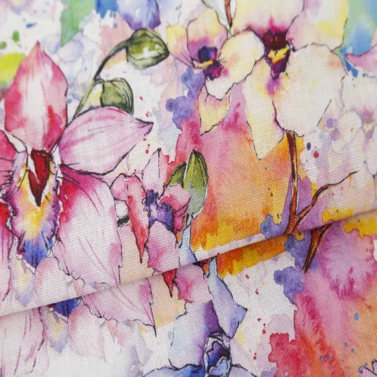 Elegant Floral Custom Print 100% Linen Fabric for Clothes