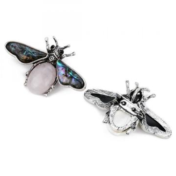 Natural Gemstone Abalone Wing Bee Pendant Brooch 55x34CM for women men