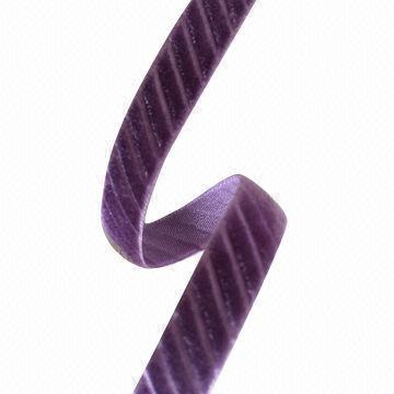 Fancy Bias Design Velvet Ribbon in 10mm Width, Purple Color