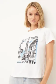 Womens Casual Printed Short Sleeve Crew Neck T-Shirt