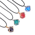 Glass Crystal 22mm Cube Pendant Gilded Gold Necklace 45cm Black Cord