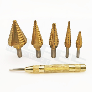 6pcs aluminium case kit inc inc step bits bits with punch hss titanium nitride tools