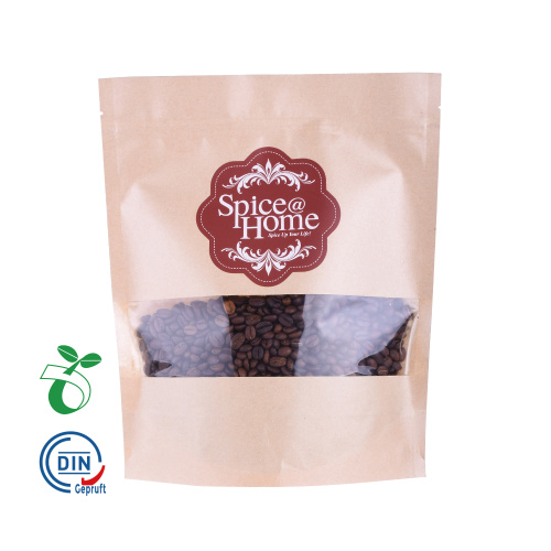 PLA Plastic Kraft Bags with Window Biodegradable Pla Food Tea Plastic Bag Coffee Beans/Beef Jerky/Snack