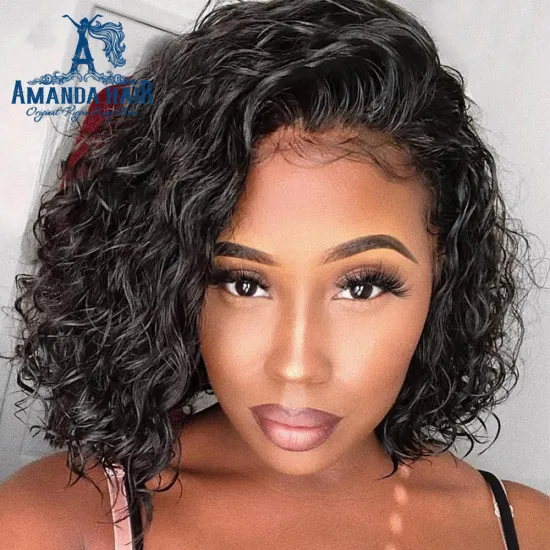 10a 13x6x2 Mink Brazilian Virgin Raw 100% Human Hair Lace Wigs,180 Density Middle Part Lace Front Short Curly Natural  Bob Wigs