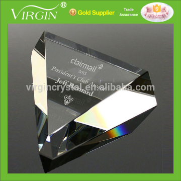 Hand polish high quality K9 crystal triangle shape paper weight, glass book paperweight for office use