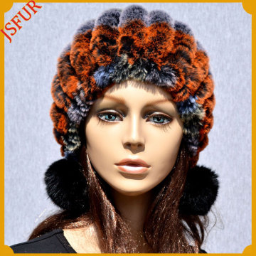 2016 Warm Winter Bobble Pompom Genuine Rabbit Fur Hat