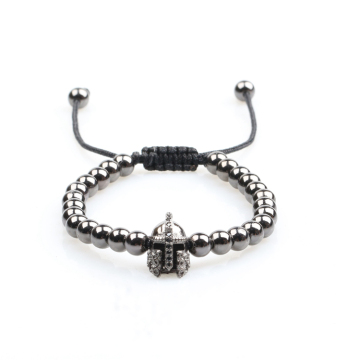men jewelry 2018 high quality stainless steel bead helmet micro pave macrame bracelet