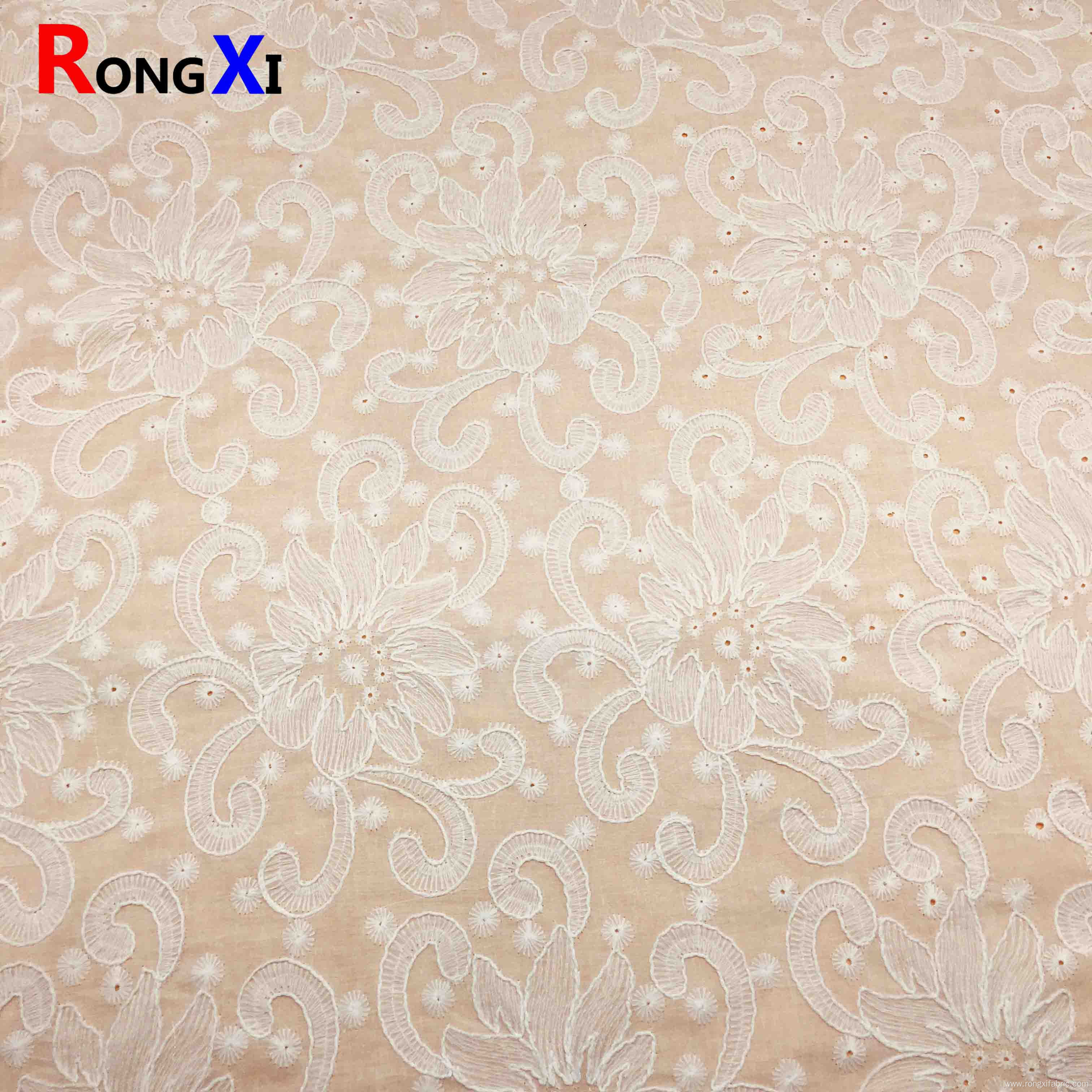 Cotton Eyelet Fabric Embroidered Fabric with Fishing Line