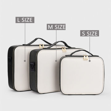 S/M/L White Leather Cover Makeup box  9 compartments cosmetic Organize case train case  10-14" Inches wholesale