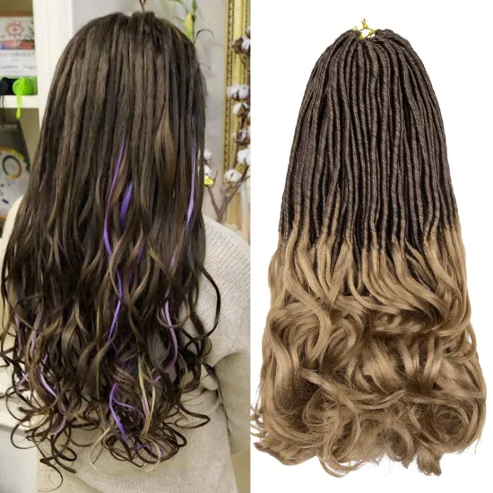 22 Inch Ombre Brown Long Straight Goddess Locs With Curly Ends Women Synthetic Goddess Faux Locs Crochet Braiding Hair Extension