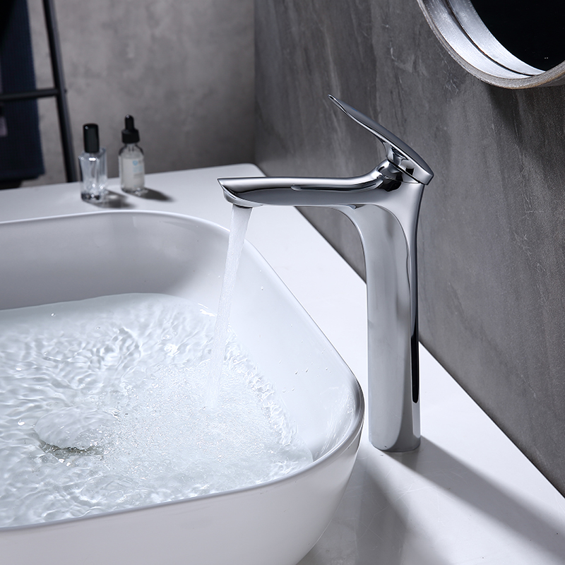 chromed high rise basin faucet